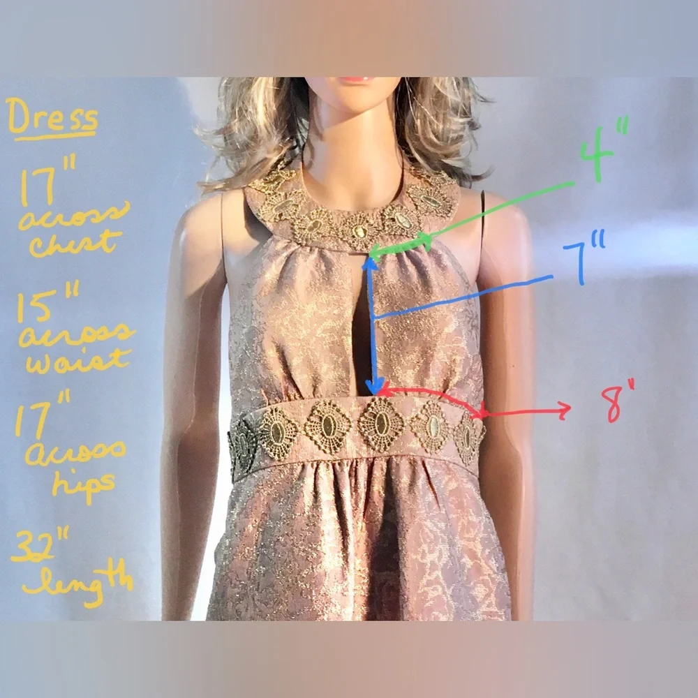 MILLY Gold Halter top Mini dress and cropped jacket Metallic Backless Size 4 - Picture 11 of 15